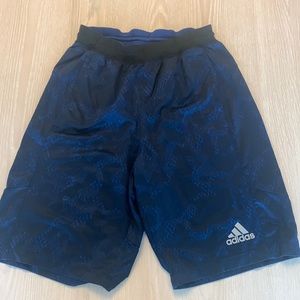 ADIDAS Black & Blue Patterned Shorts SIZE SMALL